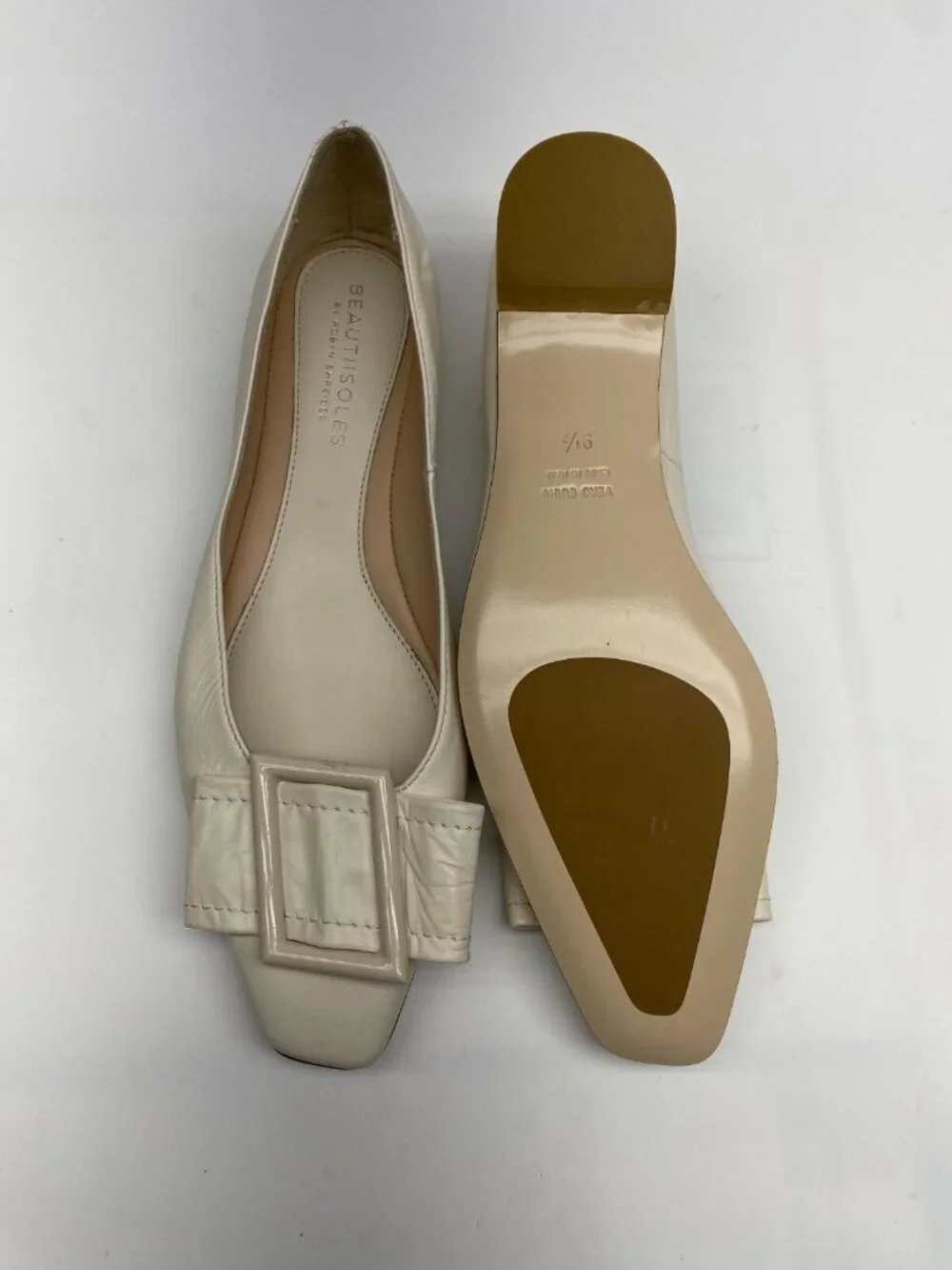 BEAUTIISOLES Women Blair Beige Leather Flat Sz 9.5
